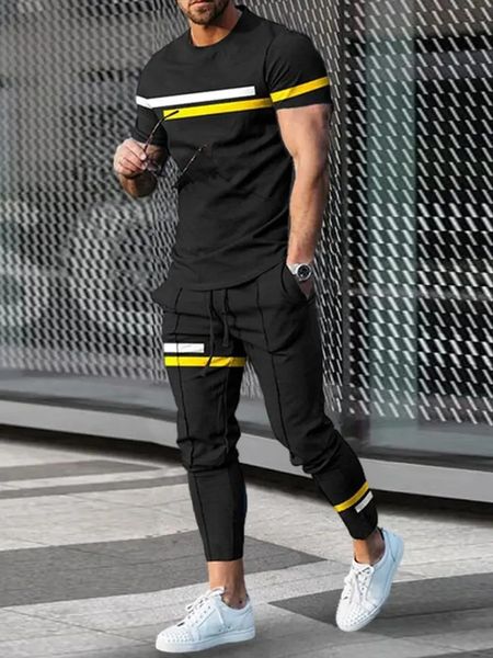 2 -teilige Set Outfits Herrenhosen Tracksuit Gitter 3D Printed Jogger Sportswear Kurzarm Temperiode Temperiode Pants Street Kleider 240403