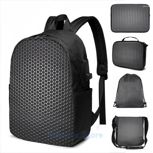 Backpack lustige grafische Druckkohlenstoff Textur für Mann USB -Ladung Männer Schultaschen Frauen Bag Travel Laptop