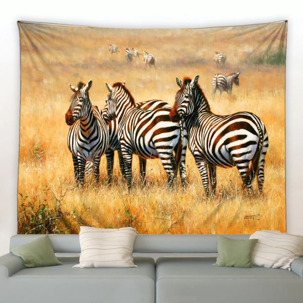 Черно -белая зебра гобелена африканские дикие животные стена висит прекрасная дикая природа домашняя комната гостиная декор настенная одеяло ткань