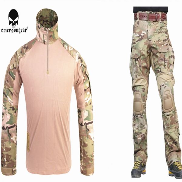 Calças Emersongear G3 Combate Uniform Airsoft Camisa de camisa com joelheira Militar Tactical Multicam Hunting Camar roupas EM9351