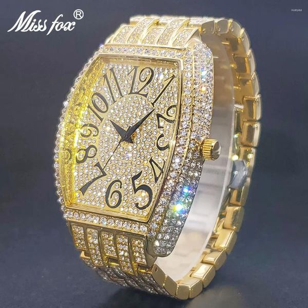 Orologi da polso Tonneau maschile orologi oro diamanti maschi di lusso di lusso grande orologio da polso con un grande quadrante facile lettura orologio