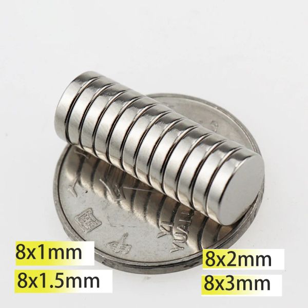 8x1mm 8x1,5mm 8x2 8x3 Magnet Superpower8*2mm N35 ímãs de neodímio Níquelas Pesquisa de revestimento de níqueis Fridy Magnetic DIY Crafts ndfeb Aimant