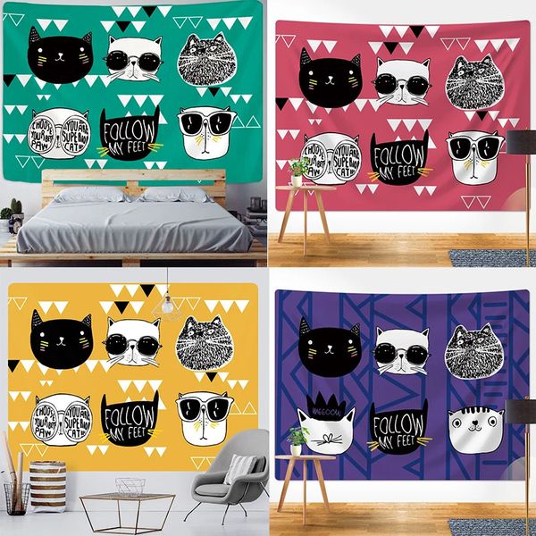 Punk Cat Home Decoration Art Tapestry Psychedelic Scene Bedroom Wall pode ser personalizado 240411