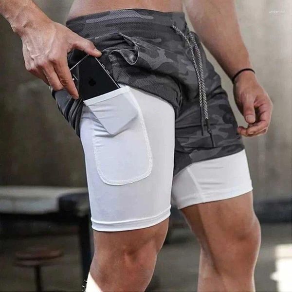 I pantaloncini da uomo in corsa per gli uomini possono contenere telefoni cellulari sportivi strati sottili estivi sottili traspirabili elastica rapida elastica capris