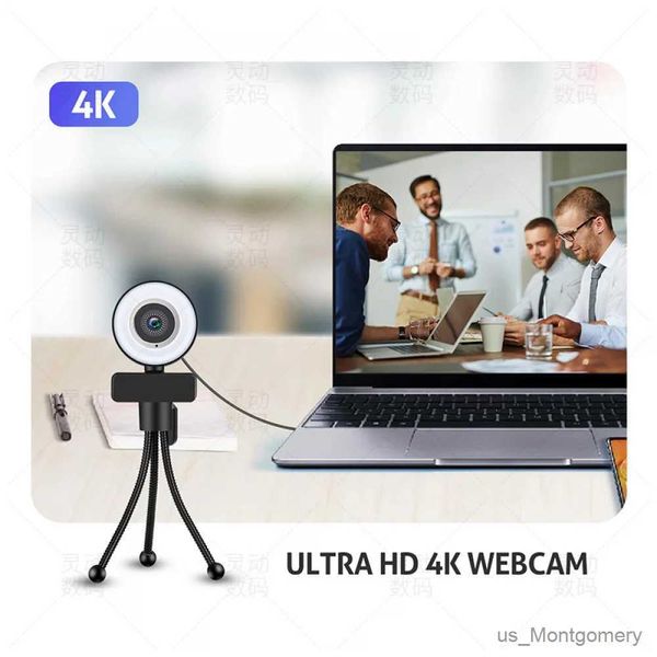 Webcams 4k webcam/2k full hd telecamera Web con microfono LED LED LIGHT USB Web cam ruotabile per laptop per computer PC per lo streaming live