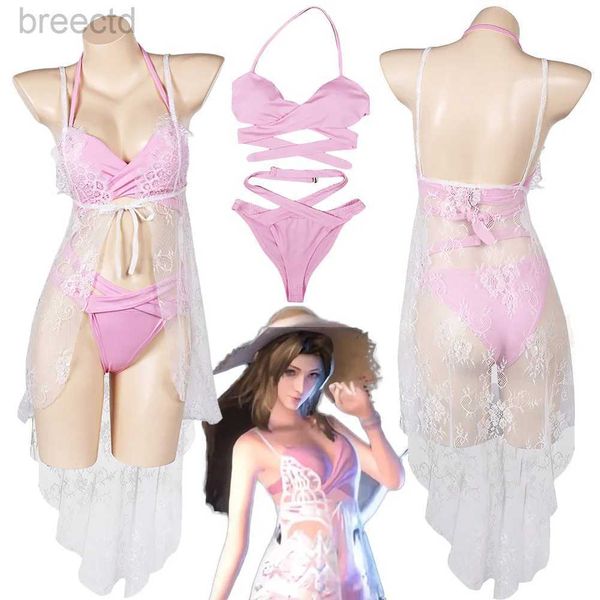 Costumes de anime Aerith Cosplay Sexy Swimmsuits Costume FF7 Rebirth Anime Game Final Cosplay Fantasy Costume Summer Beach Bikini Halloween Suit 240411