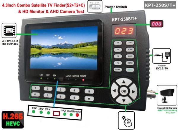 Finder KPT258ST HD+AHD DVBS2 DVBT/T2 DVBC COMMOTTORE CCTV CCTV DVBT/T2 DVBC COMMATERILI FINATER METER PK SATLINK ST5150 258HD