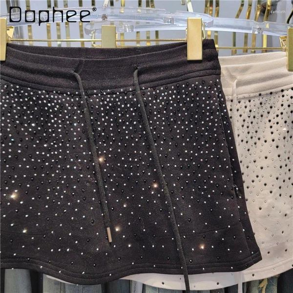 Scherma Sweet Girl Rhinestone Short Skirt 2024 Summer European and American Casual Sports High Waist A-Line guaina