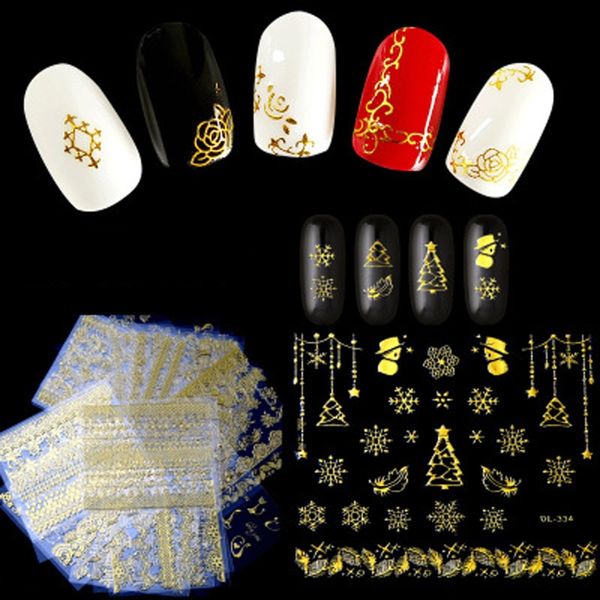 30 pezzi adesivi per unghie dorati 3D Diamond Diamond Stick Abstract Modello di manicure auto adesivi adesivi decalcomanie