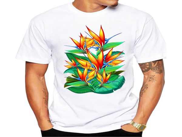 Yeni moda baskılı tshirt serin yaz gömlek markası moda beyaz tshirt rahat üstler cennet kuşu çiçek egzotik doğa