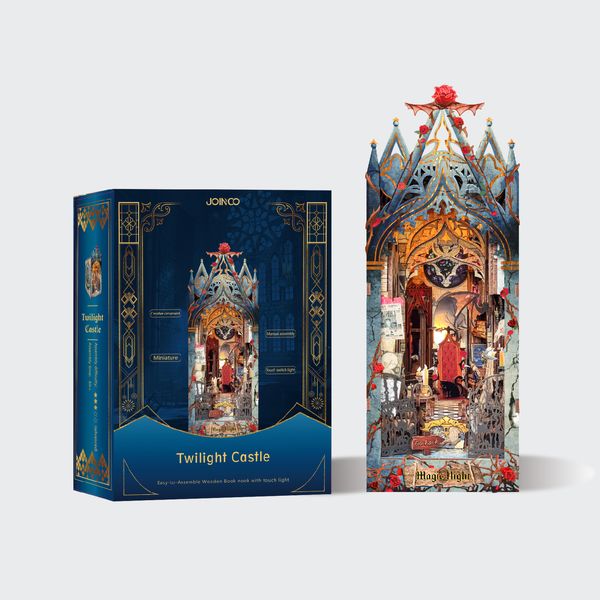 Fai da te in legno Nook Shelf Insert Kits Miniature Building Kit Twilight Castle Bookende Magic Bookshelf fatti a mano artigiani Regali