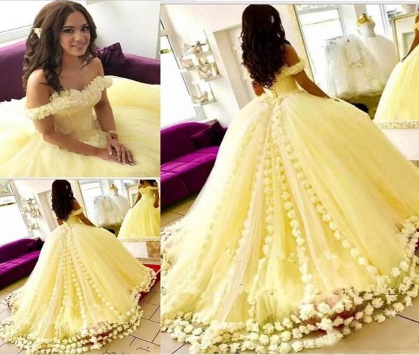 2020 Yellow Quinceanera Kleider appliziert vom Schulterballkleid besondere Anlässe Kleid Süß 16 18 Party Wear5201674