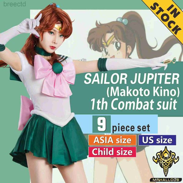 Anime -Kostüme Mrhallcos Anime Cosplay Sailor Jupiter Makoto Kino Moon Crystal Dress Outfits Kostüm Halloween Party Kid Adult Women Plus Size 240411