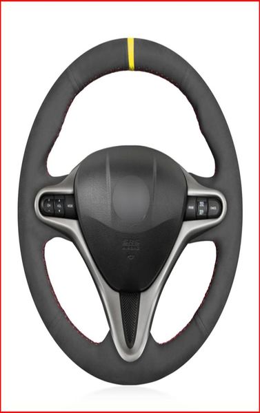 Copertina di volante per cucire a mano in pelle scamosciata nera per Honda Civic Civic 8 2006 2007 20082010 2011 Accessori 3Spoke5991329