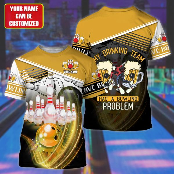 Plstar Cosmos Nome personalizado Cerveja de boliche colorido 3D Mens camiseta unissex T-shirt Gift to Bowling Lover TX-169