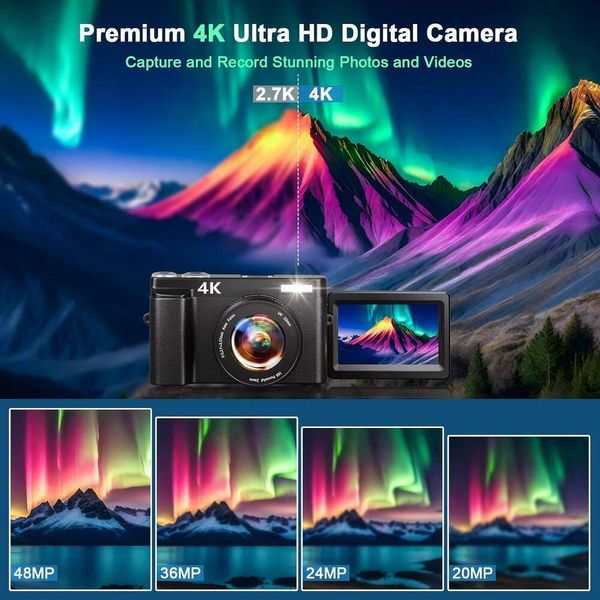 YouTube, Blogging ve Fotoğrafçılık için bu 48MP AutoFocus Dijital Kamera ile Çarpıcı 4K Fotoğraflar ve Videolar Çekin-16x Zoom, 3 inçlik Flip Ekran, Tutarma Karşıtı