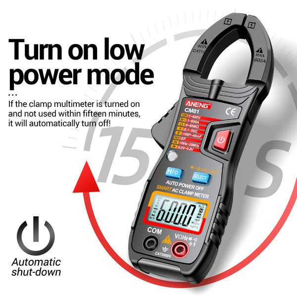 CM81 Type Type Multimeter 6000 Counts Auto Range Voltmeter 600A Ammeter Seporter Meter с фонариком Smart AC MOTER METER