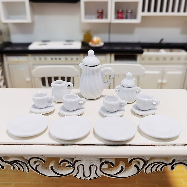 1set seramik ölçek 1:12 Bebek evi minyatür porselen çay bardağı set sofra takım mutfak bebek evi çaydanlık diy oyuncaklar