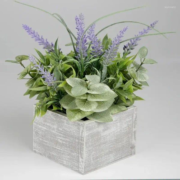 Fiori decorativi pianta di lavanda artificiale in scatola di legno rustico bianco all'uncinetto bouquet di ortensia finta viti di schiuma rose ra