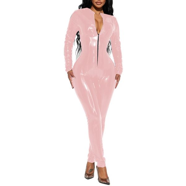 Sexy Glossy Pvc in pelle PVC SEXY Sleeve Salto Rompers Skinny Front Zip-up Studitsuits Bodysuits Pants Clubwear Party Clubwear S-7xl