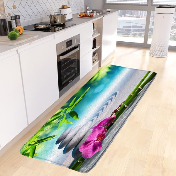 Tappetini da cucina in bambù verde zen orchidea viola branco di candela spazzula spazzino decorazioni per la casa sala moquette tappeto non slittata tappeto da bagno