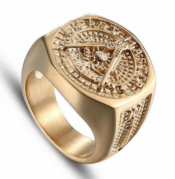 2020 Vintage Crystal Masonic Gold Farbe Edelstahl Männer Ring Neue Maurer Ringe für Frauen Herren Schmuck Ehering Sets2581299