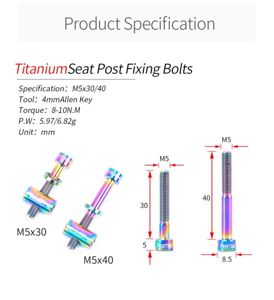 Rischio 2pcs M5*30mm M5x40mm in lega in titanio Bicchiera Post Bolts MTB Mountain Road Bike Nutdi per bici per sedile per sedile viti