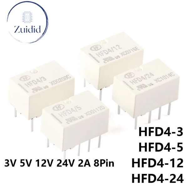 Relè segnale da 5/1pcs HFD4 HFD4-3 HFD4-5 HFD4-12 HFD4-24 DC 3V 5V 12V 24V 3VDC 5VDC 12VDC 24VDC 2A 8pin HFD4/5 HFD4/12 Relays