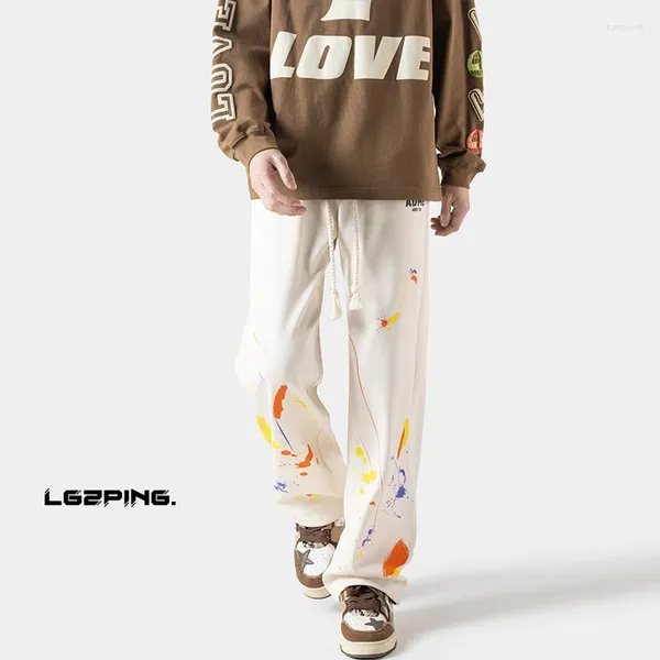 Herrenhosen Jogginghose Grafikdrucke Kordel String Taille Freizeit gerade Bein Mode Hip-Hop Streetwear Schwarz Beige