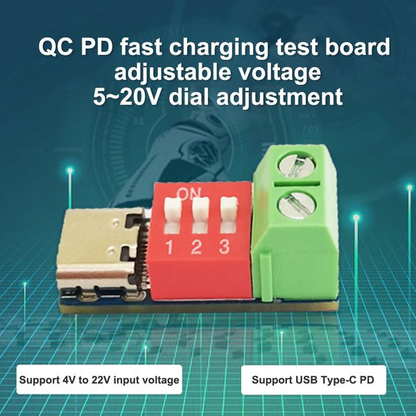 Módulo de placa de gatilho USB-C PD PD/QC Conselho de engodo de carga rápida Tipo USB a 12V Módulo de impulso de entrega de energia do carregador de alta velocidade
