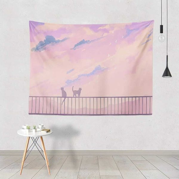 Audio di casa Arazzo Moon Pink per Nordic Simple Ins Olio Painting Wall sospeso Boho Decorazioni da letto Fantasy Background Cloth Tapestries R0411