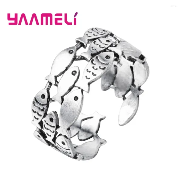 Anelli a grappolo ciondoli in vendita speciale per donne regali originali 925 multistrato in argento sterling grazioso design di pesce gioielli ridimensionabili