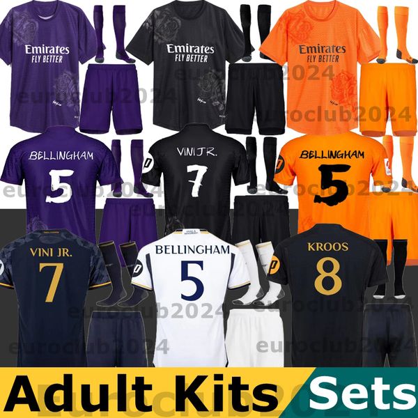 23 24 Bellingham Vini Jr Y-3 Jerseys de futebol Kroos tchouameni 2023 2024 Kits de adultos Camisa de futebol de shorts Real madrids roxo Rodrygo Modric Valverde Camisetas Men Sets