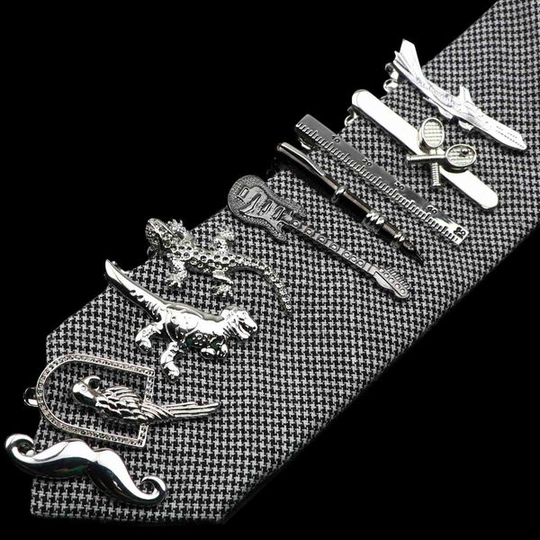 TIE Clips 1 adet krom paslanmaz kravat klipsleri gitar kertenkele dinozor kuş kılıç kalem şekli erkekler için kravat klipsleri kravat klipsleri erkek için pim y240411