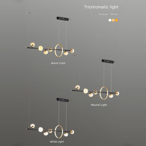 Neuer moderner einfacher Stil LED -Kronleuchter für Esszimmer Küchenbar Schlafzimmer Wohnzimmer Deckenlampe Langes Gold Ball Anhänger Licht Licht