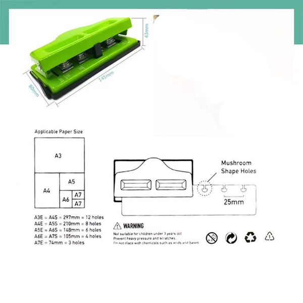 Mushroom Manual Hole Papel Punch Punch Diy em forma de T em forma de 4 buraco de meta