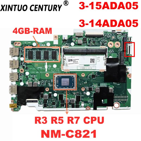 Placa -mãe NMC821 NMC821 PrainBoard para Lenovo IdeaPad 3 15AdA05 3 14AdA05 Placa -mãe de laptop com R3 R5 R7 CPU 4GBRAM DDR4 100% testado
