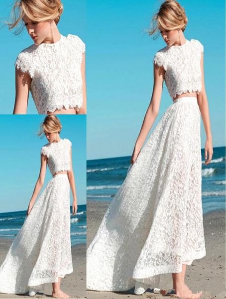 2019 Sexy Twopieces Bohemian Vestres de noiva Crop Crop Top Vintage High Low Boho Beach vestido de noiva Custom Made Plus Size Wedding 8565493