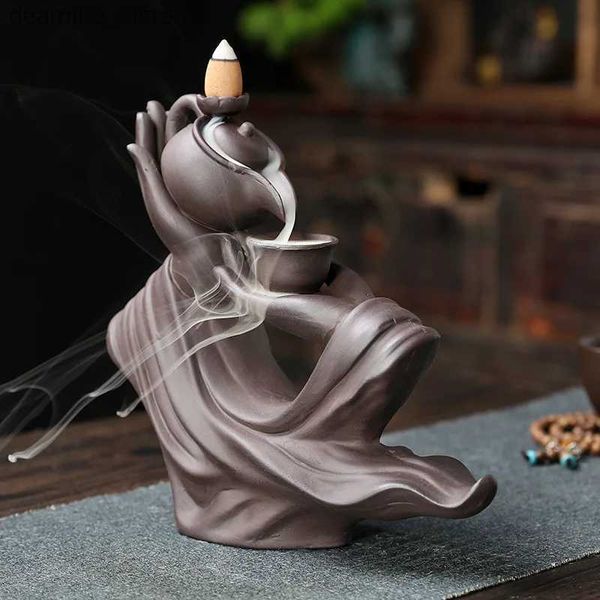 Arti e mestieri Zen Buddha Waterfall Backflow Burner Burner Creative Home decorazioni per incenso Porta di artigianato per censio in ceramica portatile L49