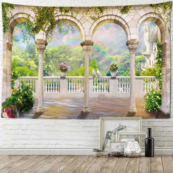 Arazzi marittimi arazzi Visualizza finta finestra muro appeso TROPICAL BALCONY BALCONY ART DECE DECIVI DELLA CAMERA DELLA SCARICA DELLA SCARICA DELLA SCARICA DELLA SCARICA DELLA SCARICA DELLA SCARICA DELLA SCARICA R0411 1