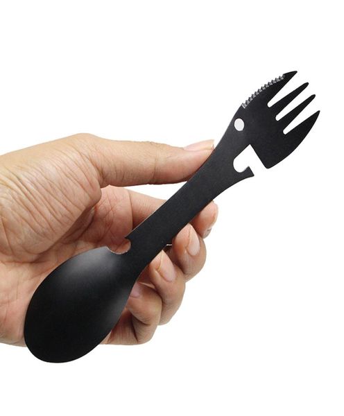 Многофункциональные инструменты для выживания посуды Spork Spork Spoon Spoon Fork Buttle Ban Can Gulder Nevanless Steel для открытого кемпинга для пикника Travel3068759