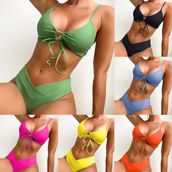 Kadın Mayo 2 PCS Seksi Kadın Yaz Bikini Set Sarkı Bra Tie Yan G-String Thong Plaj Suit Mayo Yüzme