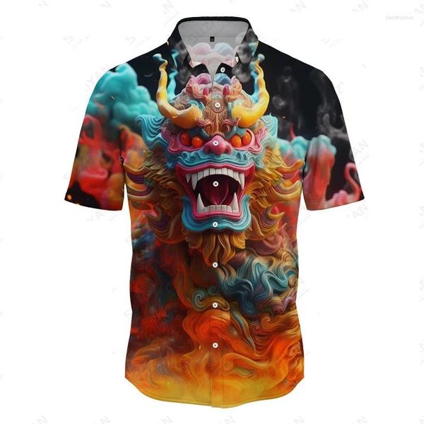 Camisas casuais masculinas 2024 camisa estampada de animais coloridos Hawaii Beach Summer vendendo alta qualidade de tamanho grande solto