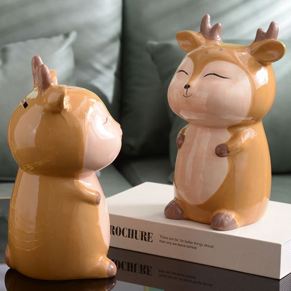 Ceramic Deer Money Box Hidden Safe Soggiorno Cine Creative Toy Coin Bank Bank per adulti per bambini Tirelire Decorazioni per la casa Enfant Home