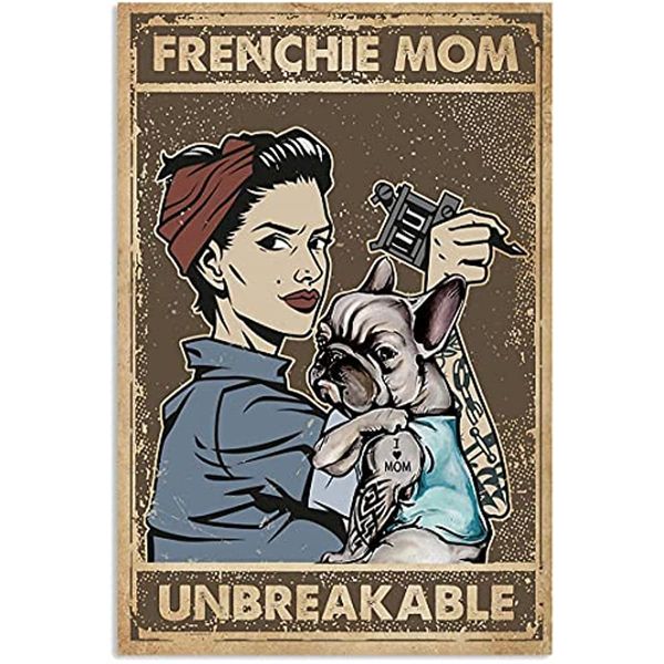 Graman Metal Tin Sign Retro Sign inquebrável Bulldog francês Tattoo Girl Vintage Wall Poster Metal Placa para decoração de parede de café em casa