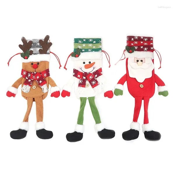 Decorações de Natal 3 PCs de pernas longas Tampa de vinhos Santa Elk Bottle Decor Smags com cordões reutilizáveis