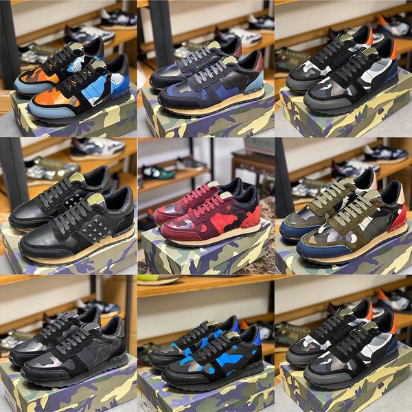 Nuovo designer di uomini di lusso Valentine Scarpe Rockrunner CAMOUFFAGE Casual Shoe Casual Black Anthracite Mesh Fabric Toile Piattaforma Sneaker Sneaker per esterni per esterni