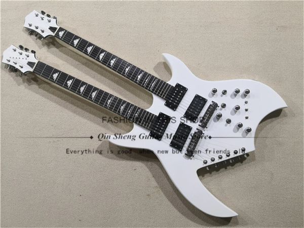 Kablolar çift boyun elektro gitar bc beyaz gitar maun gövde gül ağacı klavye 12+6 dize gitar sabit köprü