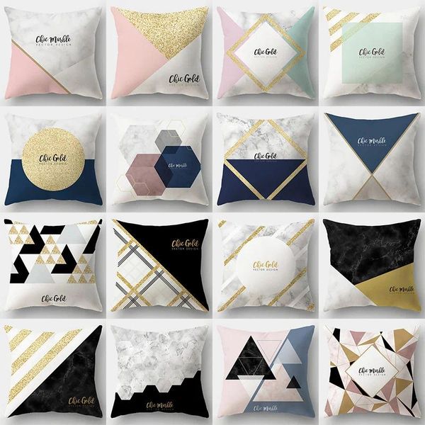 Yastık soyut geometrik baskı kapağı kare mermer yastık kılıfı özel polyester kısa peluş patchwork kanepe ev dekoratif