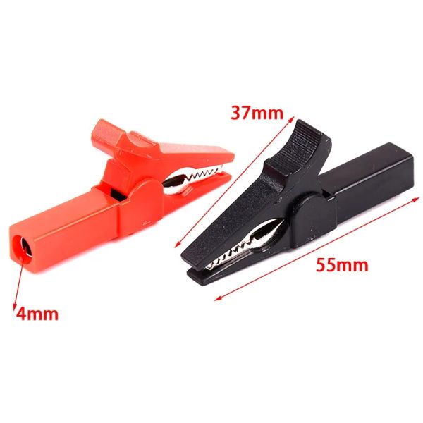 4pcs/set clip di alligatore da 55 mm + tappo banana, sonda di prova con clip cavi a tappa banana da 4 mm in rosso + accessori di prova in pietra nera